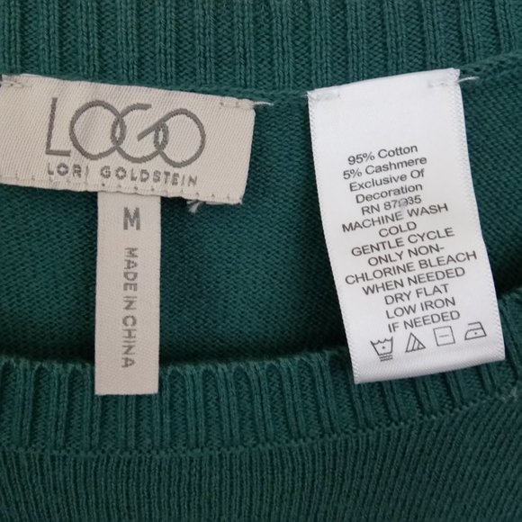 LOGO Sz Medium Green Crew Neck Asymmetrical Lace Hem Sweater - Picture 4 of 10